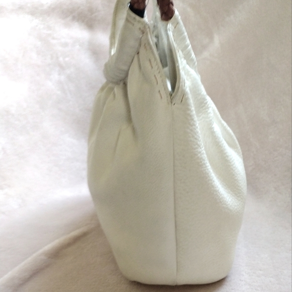 🤍 Vintage Fossil Chalk White Pebbled Leather Mini Hobo Handbag Woven Handles - Picture 3 of 10